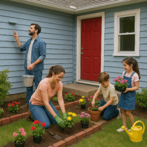 A family enhancing the curb appeal of their home.