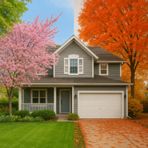 A home in between the seasons of spring and fall