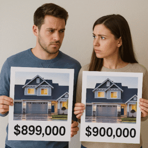 Two people comparing pricing of the same home
