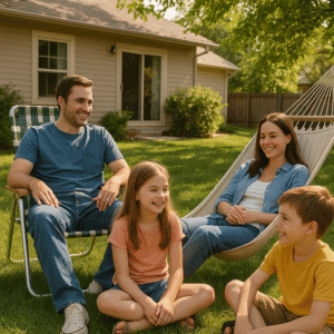 Family enjoying time in their backyard