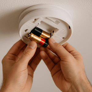 Replacing batteries in a smoke detector.