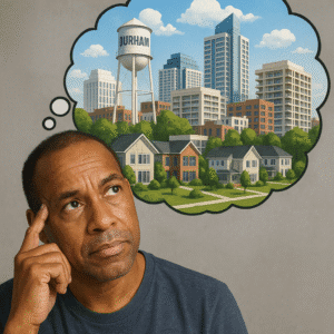 A man thinking about the future of Durham Real Estate.