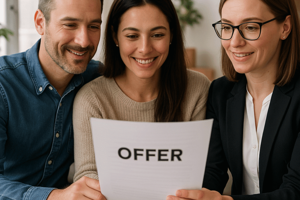 A couple and a realtor looking at making an offer